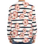 Pink Hibiscus Striped Pattern Print Long Sleeve Baseball Jersey
