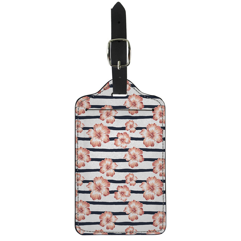 Pink Hibiscus Striped Pattern Print Luggage Tag