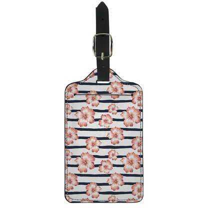 Pink Hibiscus Striped Pattern Print Luggage Tag