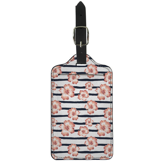 Pink Hibiscus Striped Pattern Print Luggage Tag