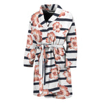 Pink Hibiscus Striped Pattern Print Men's Bathrobe
