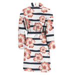 Pink Hibiscus Striped Pattern Print Men's Bathrobe