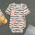 Pink Hibiscus Striped Pattern Print Men's Bodysuit