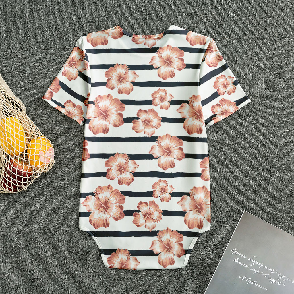 Pink Hibiscus Striped Pattern Print Men's Bodysuit
