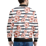 Pink Hibiscus Striped Pattern Print Men's Bomber Jacket