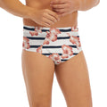 Pink Hibiscus Striped Pattern Print Men's Briefs