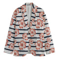 Pink Hibiscus Striped Pattern Print Men's Cotton Blazer