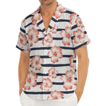 Pink Hibiscus Striped Pattern Print Men's Deep V-Neck Shirt