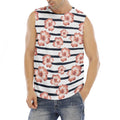 Pink Hibiscus Striped Pattern Print Men's Fitness Tank Top