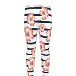 Pink Hibiscus Striped Pattern Print Men's leggings