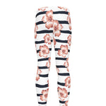 Pink Hibiscus Striped Pattern Print Men's leggings