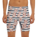 Pink Hibiscus Striped Pattern Print Men's Long Boxer Briefs