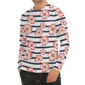 Pink Hibiscus Striped Pattern Print Men's Long Sleeve Rash Guard