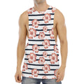 Pink Hibiscus Striped Pattern Print Men's Muscle Tank Top