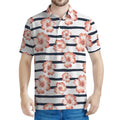 Pink Hibiscus Striped Pattern Print Men's Polo Shirt