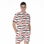 Pink Hibiscus Striped Pattern Print Men's Rompers