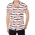 Pink Hibiscus Striped Pattern Print Men's Shirt