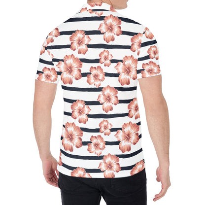 Pink Hibiscus Striped Pattern Print Men's Shirt