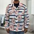 Pink Hibiscus Striped Pattern Print Men's Shirt Jacket