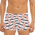 Pink Hibiscus Striped Pattern Print Men's Short Boxer Briefs