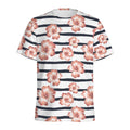 Pink Hibiscus Striped Pattern Print Men's Athletic T-Shirt