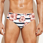 Pink Hibiscus Striped Pattern Print Men's Swim Briefs