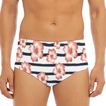 Pink Hibiscus Striped Pattern Print Men's Triangle Swim Briefs