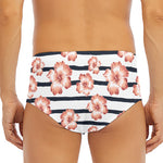 Pink Hibiscus Striped Pattern Print Men's Triangle Swim Briefs