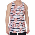 Pink Hibiscus Striped Pattern Print Men's Velvet Tank Top