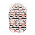 Pink Hibiscus Striped Pattern Print Mesh Laundry Hamper