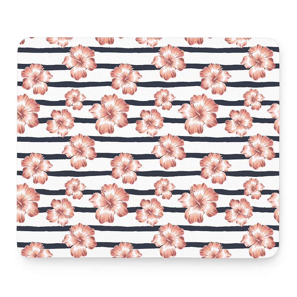 Pink Hibiscus Striped Pattern Print Mouse Pad