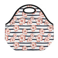 Pink Hibiscus Striped Pattern Print Neoprene Lunch Bag