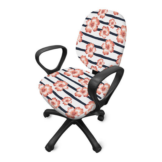 Pink Hibiscus Striped Pattern Print Office Chair Cover