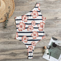 Pink Hibiscus Striped Pattern Print One Shoulder Bodysuit