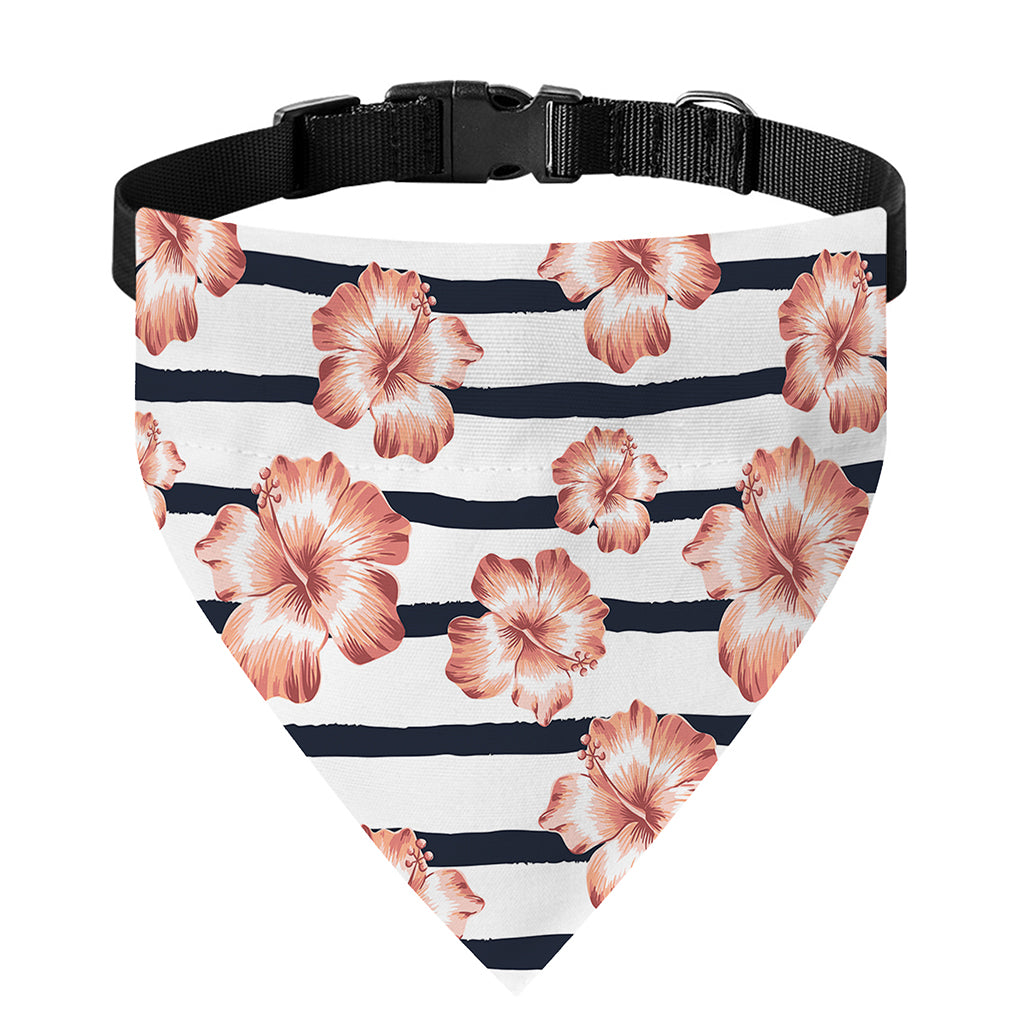 Pink Hibiscus Striped Pattern Print Over The Collar Dog Bandana