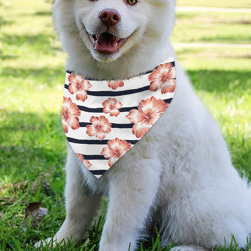 Pink Hibiscus Striped Pattern Print Over The Collar Dog Bandana
