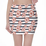 Pink Hibiscus Striped Pattern Print Pencil Mini Skirt