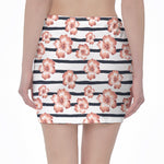 Pink Hibiscus Striped Pattern Print Pencil Mini Skirt