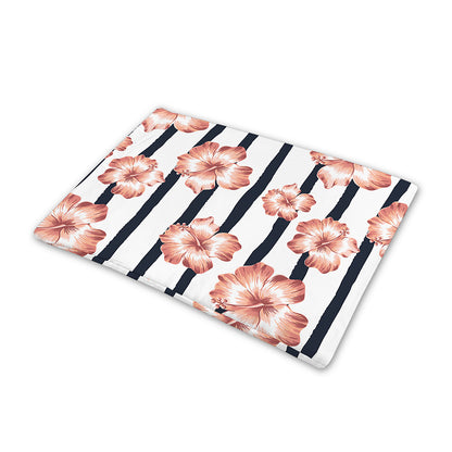 Pink Hibiscus Striped Pattern Print Pet Cooling Mat Cover