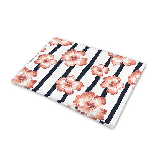 Pink Hibiscus Striped Pattern Print Pet Cooling Mat Cover