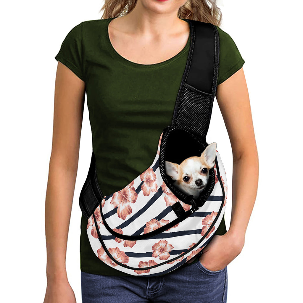 Pink Hibiscus Striped Pattern Print Pet Sling Carrier