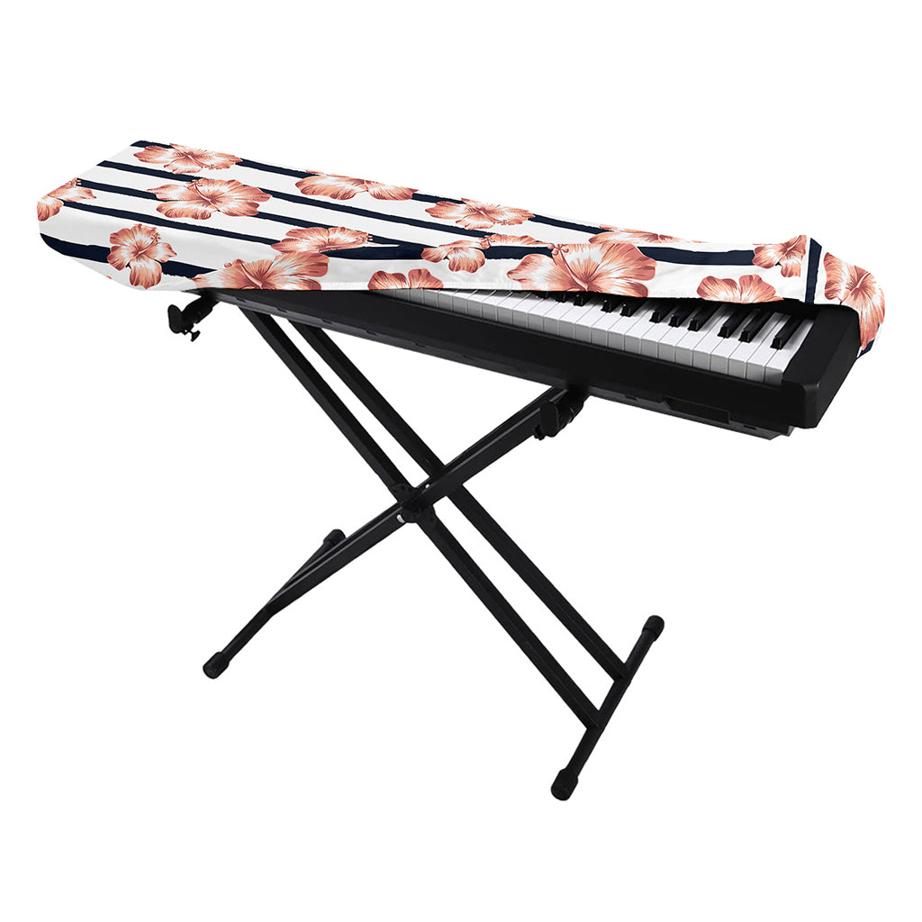 Pink Hibiscus Striped Pattern Print Piano Keyboard Cover