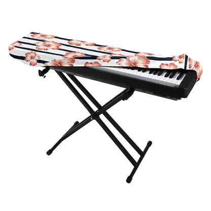 Pink Hibiscus Striped Pattern Print Piano Keyboard Cover