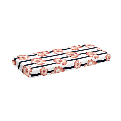 Pink Hibiscus Striped Pattern Print Piano Keyboard Cover