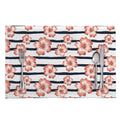 Pink Hibiscus Striped Pattern Print Placemat