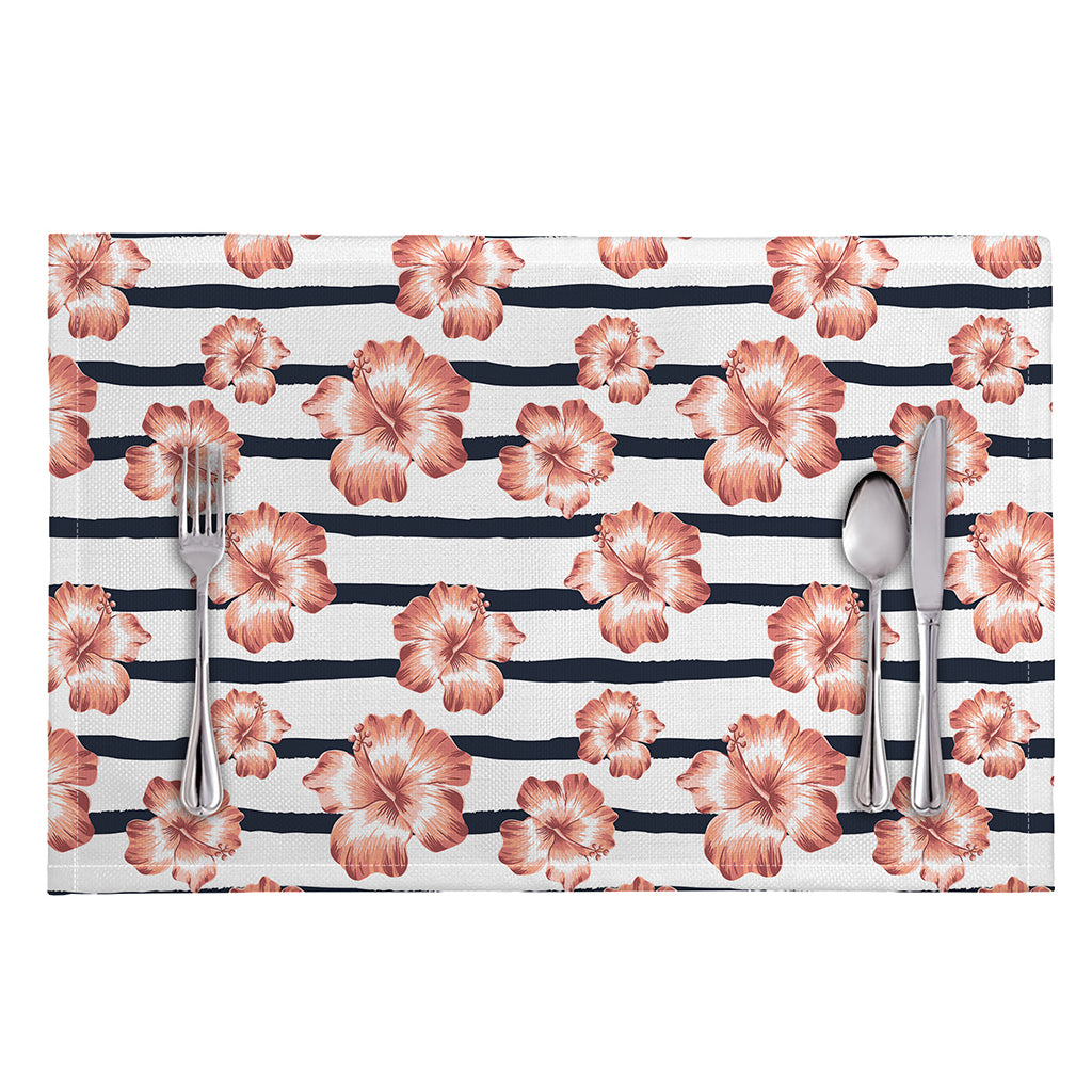 Pink Hibiscus Striped Pattern Print Placemat