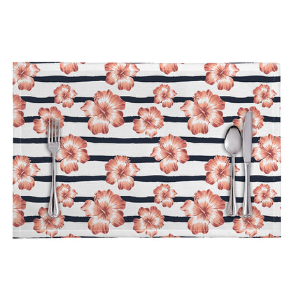 Pink Hibiscus Striped Pattern Print Placemat