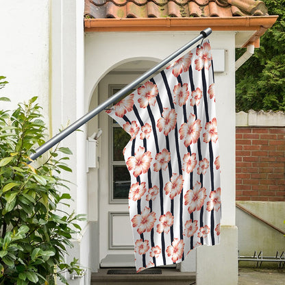 Pink Hibiscus Striped Pattern Print Polyester Flag