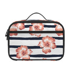 Pink Hibiscus Striped Pattern Print Portable Lunch Bag