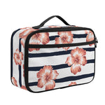 Pink Hibiscus Striped Pattern Print Portable Lunch Bag